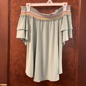 Off The Shoulder Blue Shirt